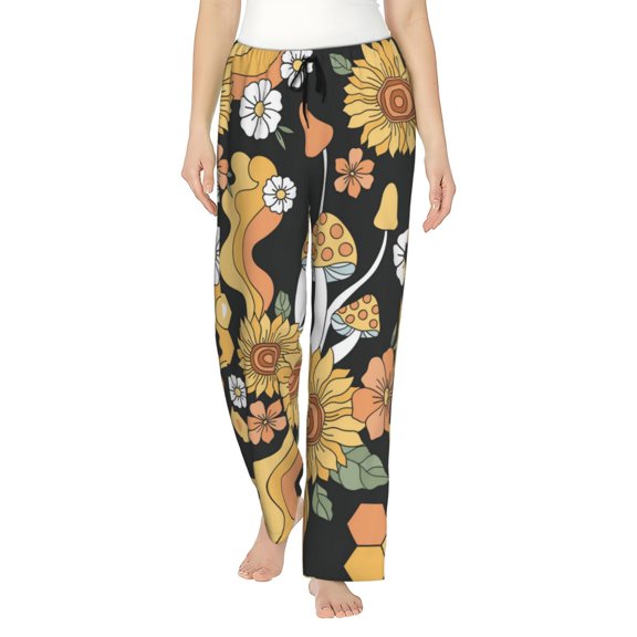 Balery Mushrooms Honeycomb print Women's Pajama Pants,Ultra Lightweight Pjs,Lounge Pant-Medium