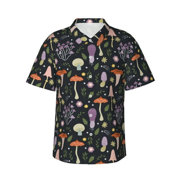 Balery Mushrooms Print Men's Hawaiian Shirts Short Sleeve Beach Shirt Relaxed Fit Vacation Button Down Shirts-Medium
