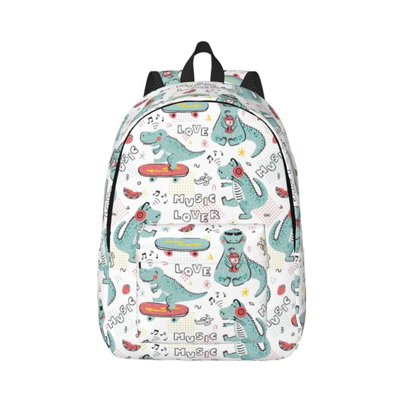 Balery Music Lover Dinosaur Vintage Canvas Backpack for Men and Women - Large Capacity, Durable Travel Laptop Bag for School, Work, Hiking, and Outdoor Activities