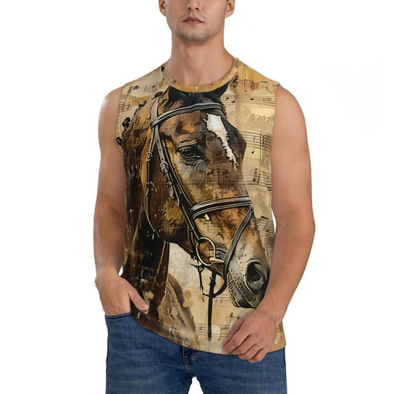 Balery Musical Horse Vintage Collage Men's Sleeveless Muscle Shirts Workout Tank Top, Moisture Wicking, Odor Protection-3X-Large