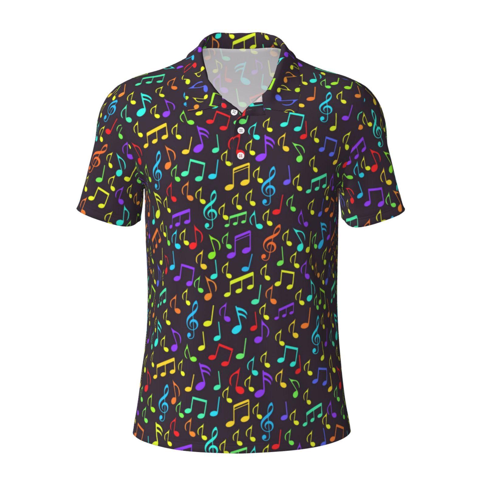 Balery Musical Notes Printed Men’s Short Sleeve Polo Shirt, Midweight