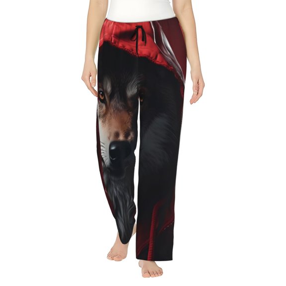 Balery Mysterious Hooded Wolf print Women's Pajama Pants,Ultra Lightweight Pjs,Lounge Pant-Small