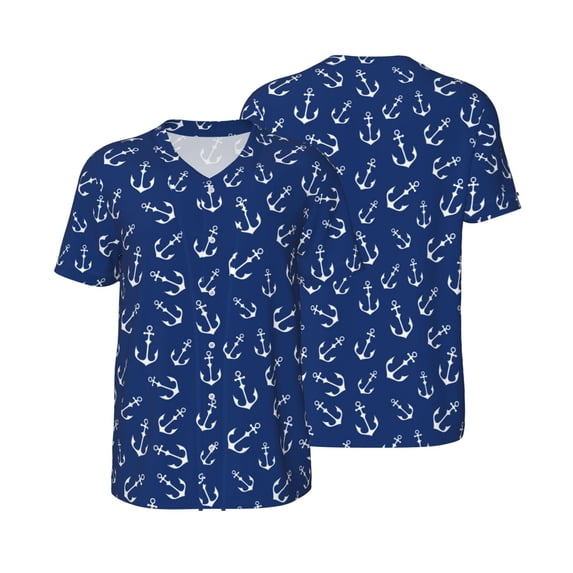 Balery Nautical Anchors Baseball Jersey for Men Casual Button Down Shirts Short Sleeve Active Team Sports Uniform-Small