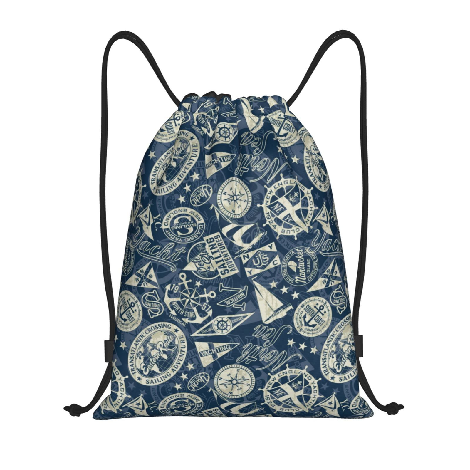 Balery Nautical Style Pattern Drawstring Backpack Bag Sport Gym