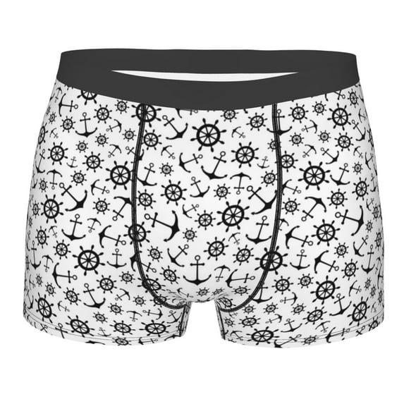 Balery Nautical Themed Simple Anchors Men's Boxer Briefs, Soft and Breathable Cotton Underwear with nylon Waistband-Medium