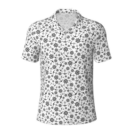 Balery Nautical Themed Simple Anchors Printed Men’s Short Sleeve Polo Shirt, Midweight Men's Shirt,Golf Polo shirts -XX-Large