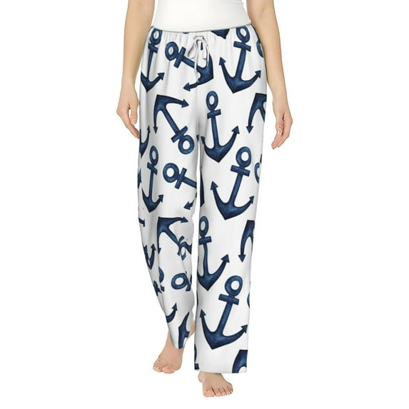 Balery Navy Blue Anchor print Women's Pajama Pants,Ultra Lightweight Pjs,Lounge Pant-XX-Large