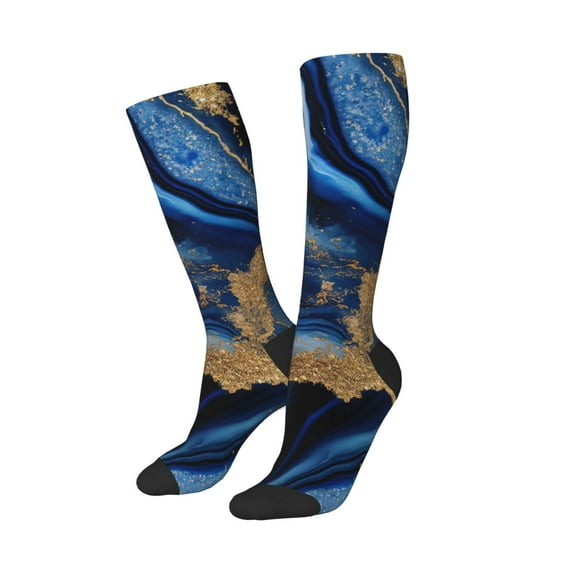 Balery Navy Blue Marble Printed Novelty Socks Men's Women's Crew Socks Sports Socks Knee High Socks Cotton Socks Quirky and Cool Socks