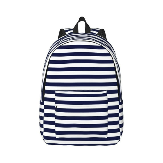 Balery Navy Blue And White Stripes Vintage Canvas Backpack for Men and Women - Large Capacity, Durable Travel Laptop Bag for School, Work, Hiking, and Outdoor Activities