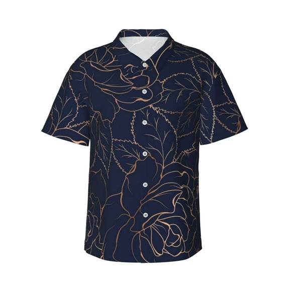 Balery Navy Dark Blue Print Men's Hawaiian Shirts Short Sleeve Beach Shirt Relaxed Fit Vacation Button Down Shirts-X-Large