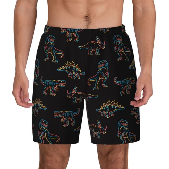 Balery Neon Dinosaur Mens Swim Trunks Swim Shorts for Men Quick Dry Inseam Beach Shorts with Compression Liner Pocket-Large