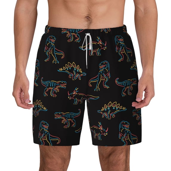 Balery Neon Dinosaur Mens Swim Trunks Swim Shorts for Men Quick Dry Inseam Beach Shorts with Compression Liner Pocket-Large