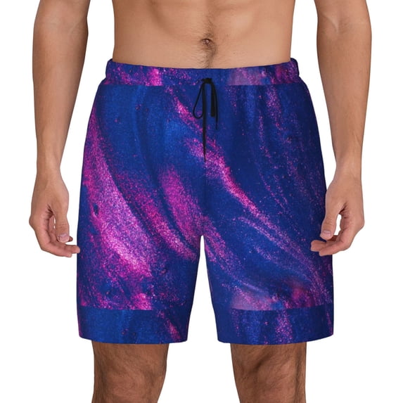 Balery Neon Gradient Blue Mens Swim Trunks Swim Shorts for Men Quick Dry Inseam Beach Shorts with Compression Liner Pocket-XX-Large