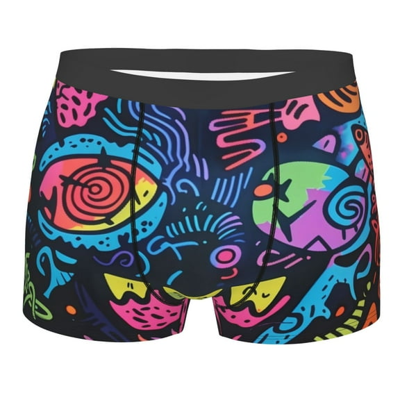 Balery Neon Graffiti Urban Art Men's Boxer Briefs, Soft and Breathable Cotton Underwear with nylon Waistband-Small