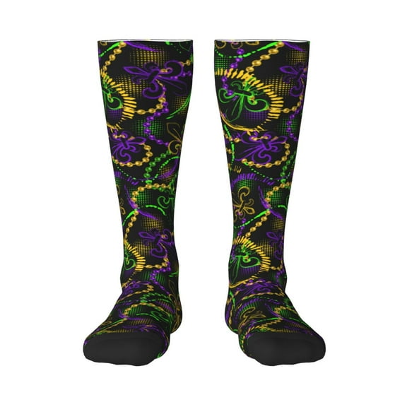 Balery Neon Mardi Gras Fun Novelty Socks Men'S Women'S Crew Socks Funny Crazy Novelty Socks Quirky And Cool Socks