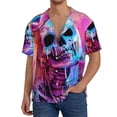 thumbnail image 1 of Balery Neon Skull With Milkshake Men's Casual Button Down Shirt Short Sleeve Textured Summer Cuban Beach Shirts-Small, 1 of 7