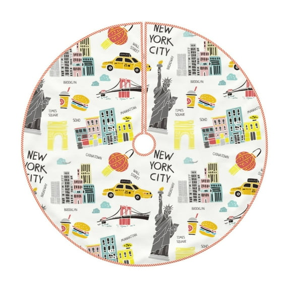 Balery New York Printed Christmas Tree Skirt , Merry Christmas Party Christmas Tree Decoration,Adjustable Tree Skirt-30"