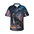 thumbnail image 1 of Balery Night Sky Wolf Print Men's Hawaiian Shirts Short Sleeve Beach Shirt Relaxed Fit Vacation Button Down Shirts-Small, 1 of 9