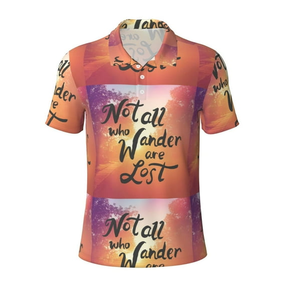 Balery Not All Who Wander Are Lost Printed Men’s Short Sleeve Polo Shirt, Midweight Men's Shirt,Golf Polo shirts -3X-Large