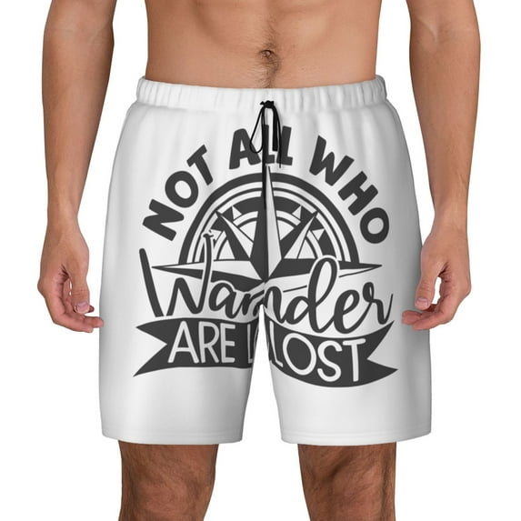 Balery Not All Who Wander Are Lost2 Mens Swim Trunks Swim Shorts for Men Quick Dry Inseam Beach Shorts with Compression Liner Pocket-Small