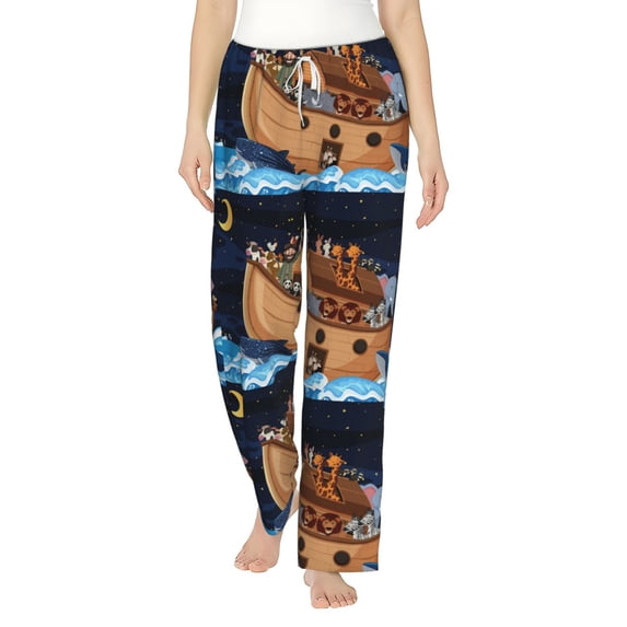 Balery Ocean Scene with Noah's Ark print Women's Pajama Pants,Ultra Lightweight Pjs,Lounge Pant-Small