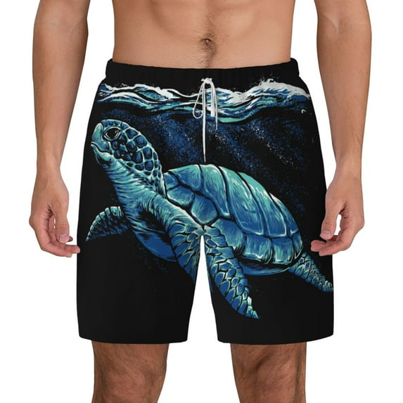 Balery Ocean Turtle Mens Swim Trunks Swim Shorts for Men Quick Dry Inseam Beach Shorts with Compression Liner Pocket-Large