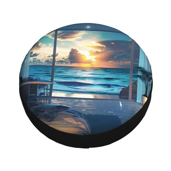 Balery Ocean View Bedroom Tire Covers - Tough Tire Wheel Protector for Truck, SUV, Trailer, Camper, RV -16 inch