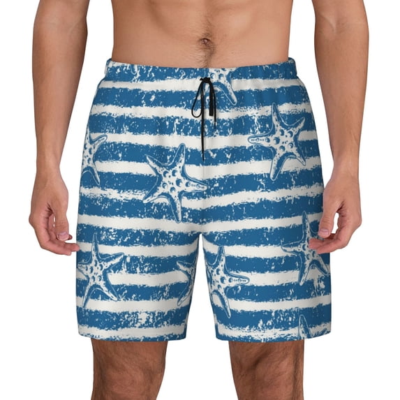 Balery Ocean on Striped Mens Swim Trunks Swim Shorts for Men Quick Dry Inseam Beach Shorts with Compression Liner Pocket-XX-Large