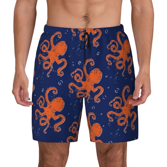 Balery Octopus Mens Swim Trunks Swim Shorts for Men Quick Dry Inseam Beach Shorts with Compression Liner Pocket-Medium