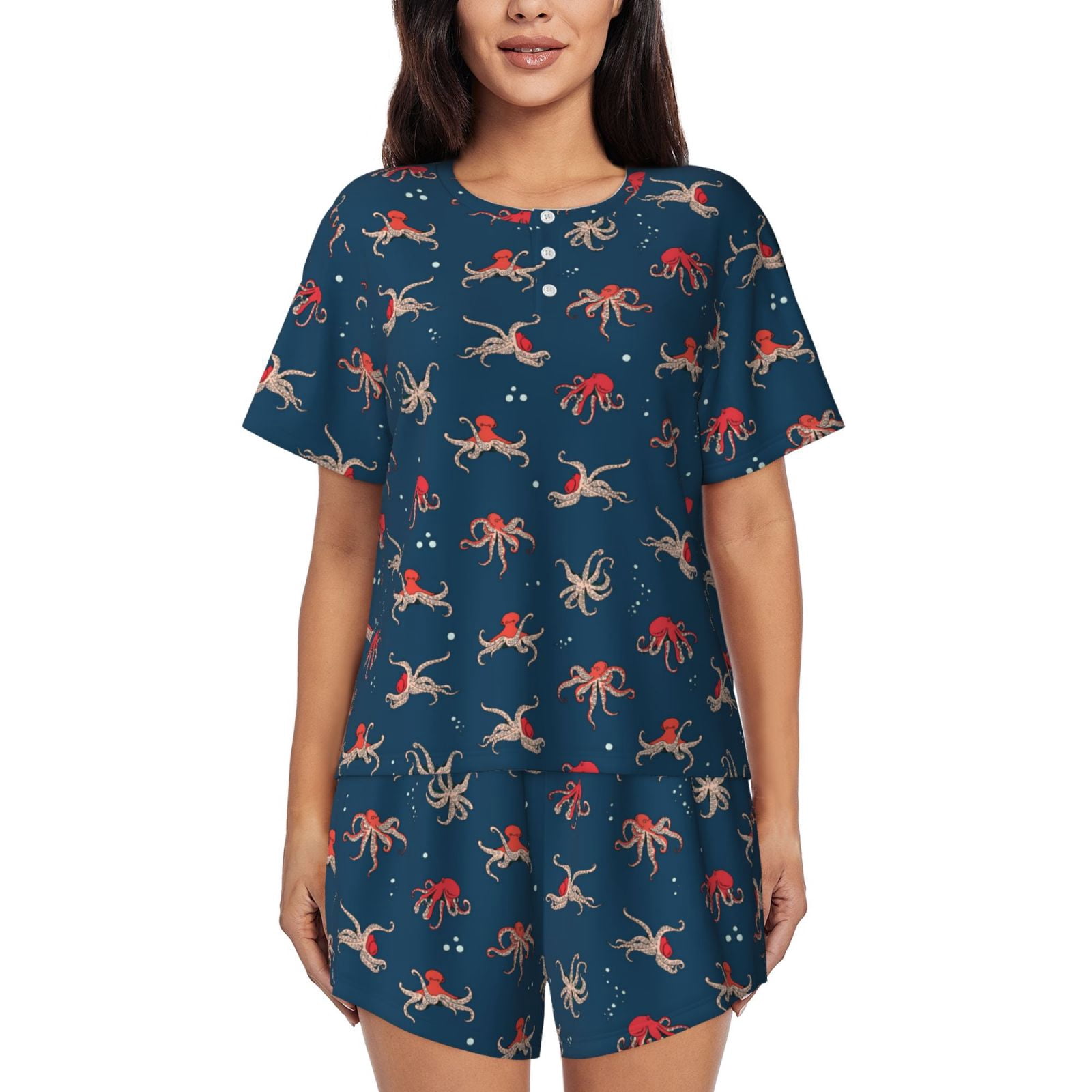 Pyjama Octopus Balery Octopus Sea Life Pattern Womens Pajama Sets 2 Piece Soft Short ...