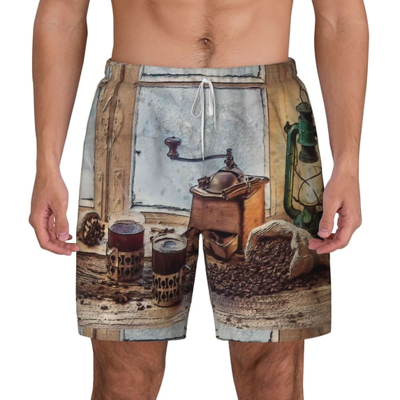 Balery Oil Lamp Coffee Beans Mens Swim Trunks Swim Shorts for Men Quick Dry Inseam Beach Shorts with Compression Liner Pocket-Large