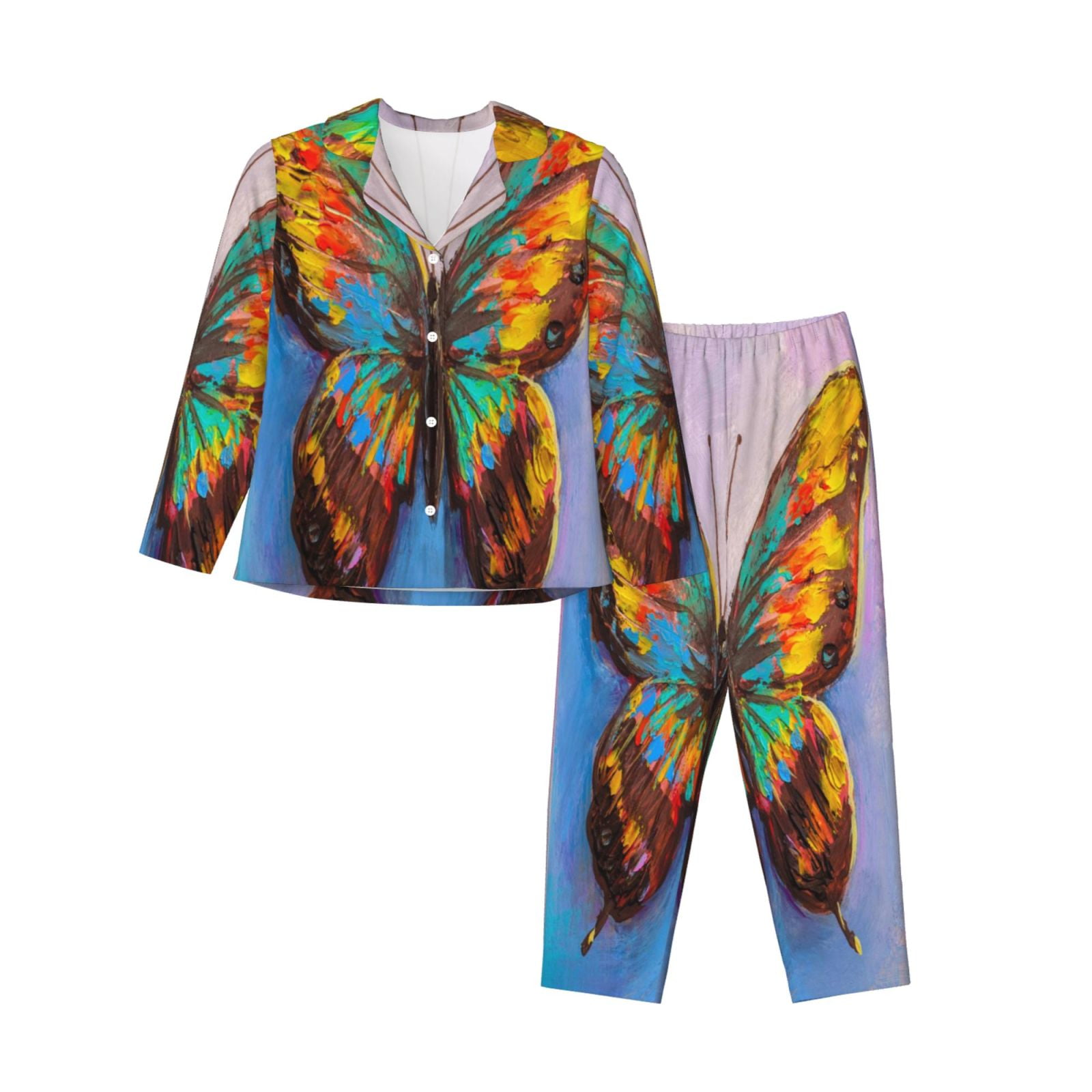 Balery Oil Painting Beautiful Butterfly Pattern Pajama Sets for Women ...