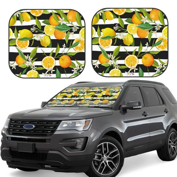 Balery Orange And Lemon Sun Shield 2 Pack For Car Front Windows Foldable Sun Visor Protector Blocks Max Uv Rays And Keeps Your Vehicle Cool For Most Sedans Suv Truck