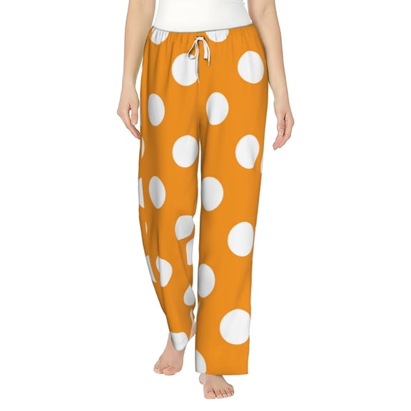 Balery Orange And White Polka Dot print Women's Pajama Pants,Ultra Lightweight Pjs,Lounge Pant-Medium