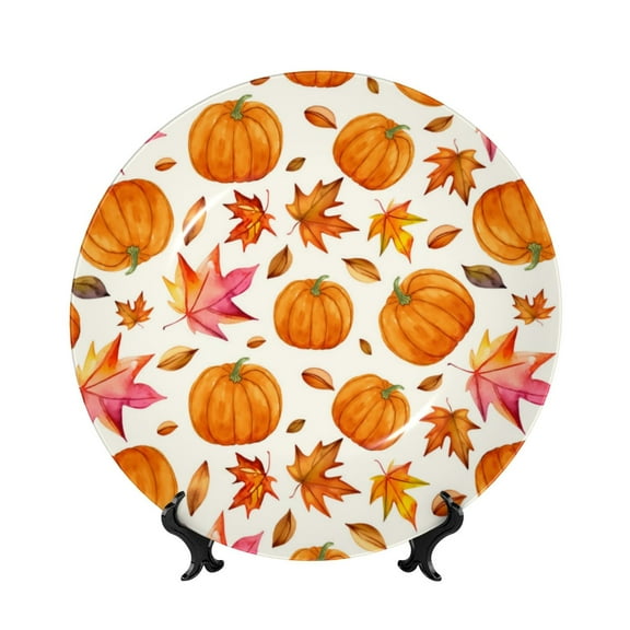 Balery Orange Autumn Leaves Print Bone China Decorative Plate Ceramic Dinner Plates Art Crafts with Display Stand-6in