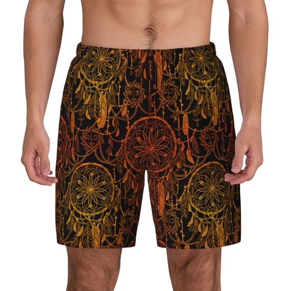 Balery Orange Dreamcatcher Mens Swim Trunks Swim Shorts for Men Quick Dry Inseam Beach Shorts with Compression Liner Pocket-Large