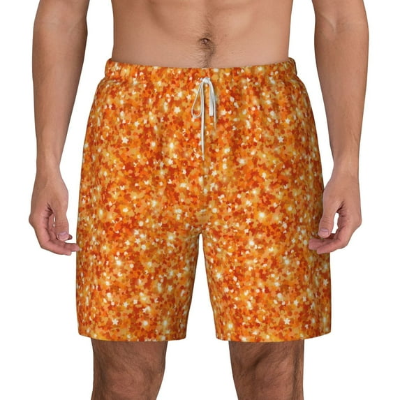 Balery Orange Glitter Mens Swim Trunks Swim Shorts for Men Quick Dry Inseam Beach Shorts with Compression Liner Pocket-Large