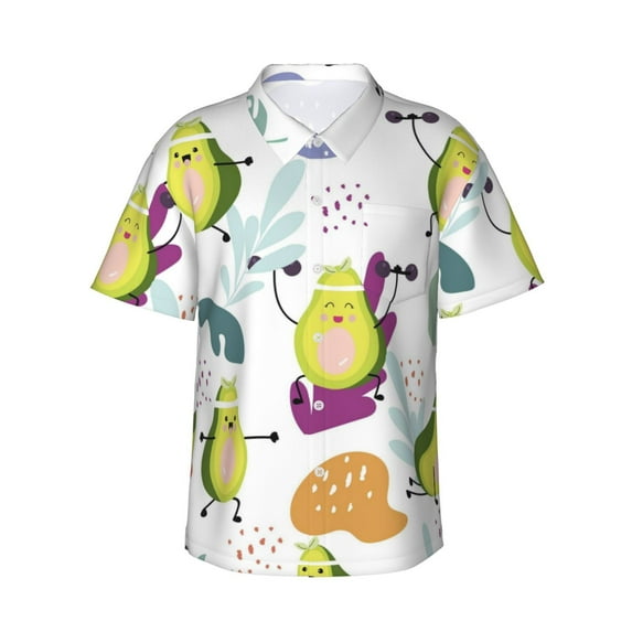 Balery Orange Green Avocado Print Men's Hawaiian Shirts Short Sleeve Beach Shirt Relaxed Fit Vacation Button Down Shirts-XX-Large