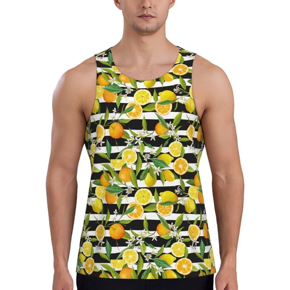 Balery Orange and Lemon Pattern Men's Workout Tank Top Gym Muscle Tee Fitness Bodybuilding Sleeveless T Shirt Quick Dry Fit Muscle Tank Top Slim-Fit Tank-3X-Large