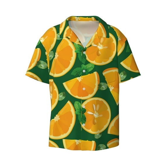 Balery Orange Men's Casual Button Down Shirt Short Sleeve Textured Summer Cuban Beach Shirts-Medium