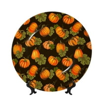 Balery Orange Pumpkin Print Bone China Decorative Plate Ceramic Dinner Plates Art Crafts with Display Stand-6in