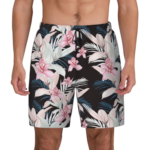 Balery Orchids Flowers Mens Swim Trunks Swim Shorts for Men Quick Dry Inseam Beach Shorts with Compression Liner Pocket-XX-Large