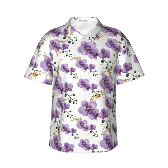 Balery Orchids Flowers Print Men's Hawaiian Shirts Short Sleeve Beach Shirt Relaxed Fit Vacation Button Down Shirts-Large