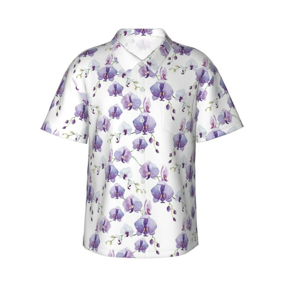 Balery Orchids Flowers Print Men's Hawaiian Shirts Short Sleeve Beach Shirt Relaxed Fit Vacation Button Down Shirts-Large