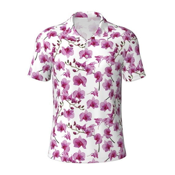 Balery Orchids Flowers Printed Men’s Short Sleeve Polo Shirt, Midweight Men's Shirt,Golf Polo shirts -X-Large