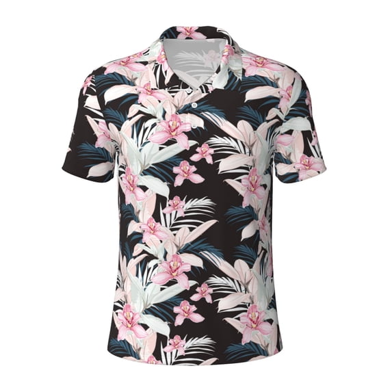 Balery Orchids Flowers Printed Men’s Short Sleeve Polo Shirt, Midweight Men's Shirt,Golf Polo shirts -XX-Large