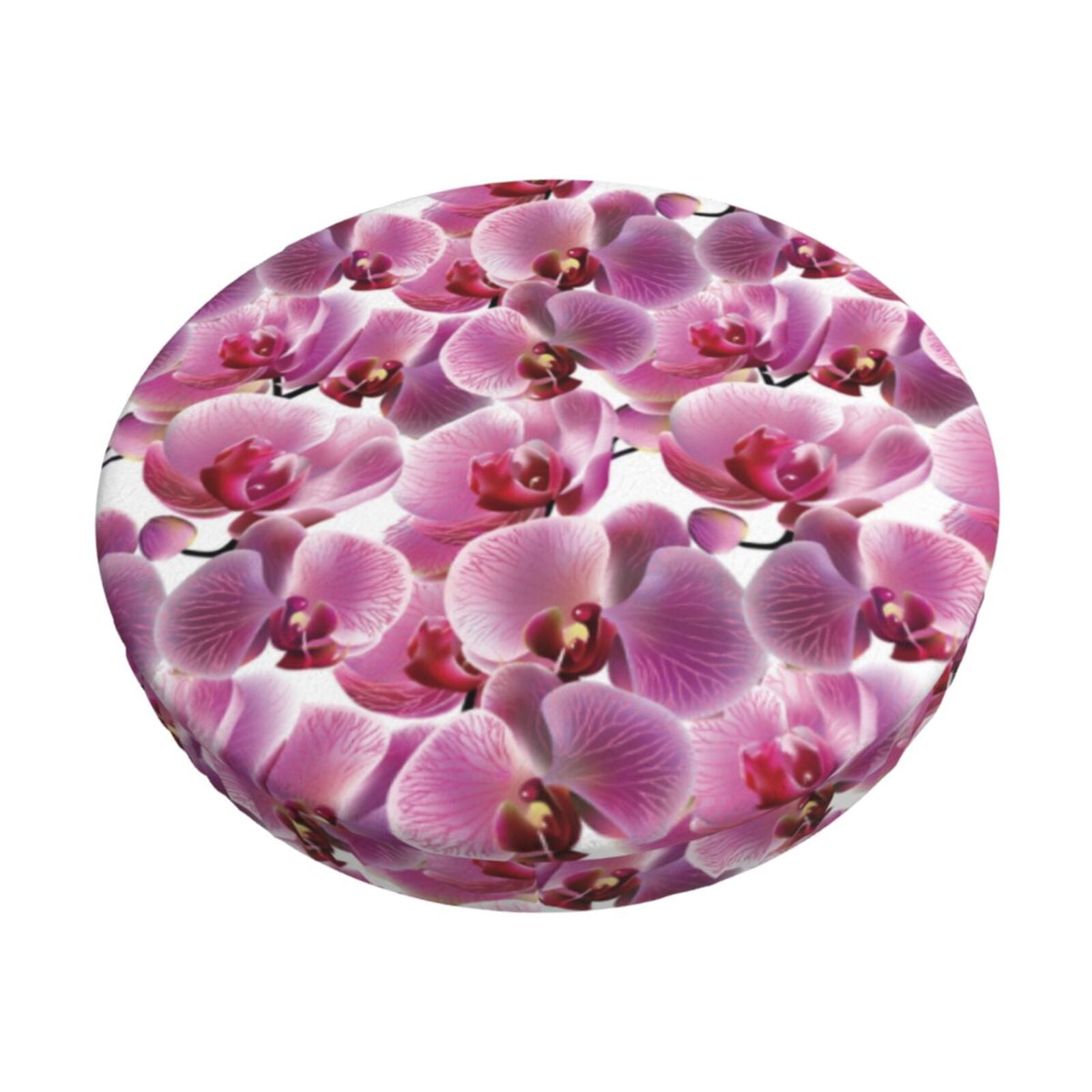 Balery Orchids Flowers Round Bar Stool Seat Covers Velvet Fabric