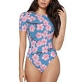 thumbnail image 1 of Balery Orchids Flowers Women's Short Sleevee Crew Neck Bodysuit Tops Short Sleeve Tops Basic-Small, 1 of 9