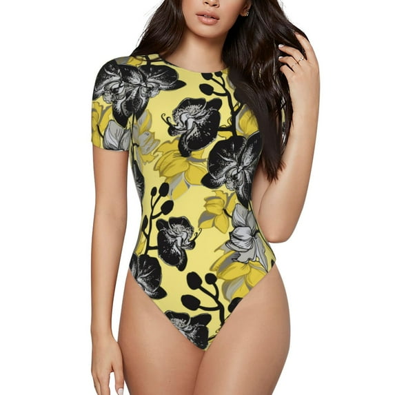Balery Orchids Flowers Women's Short Sleevee Crew Neck Bodysuit Tops Short Sleeve Tops Basic-XX-Large
