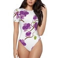 thumbnail image 1 of Balery Orchids Flowers Women's Short Sleevee Crew Neck Bodysuit Tops Short Sleeve Tops Basic-, 1 of 9